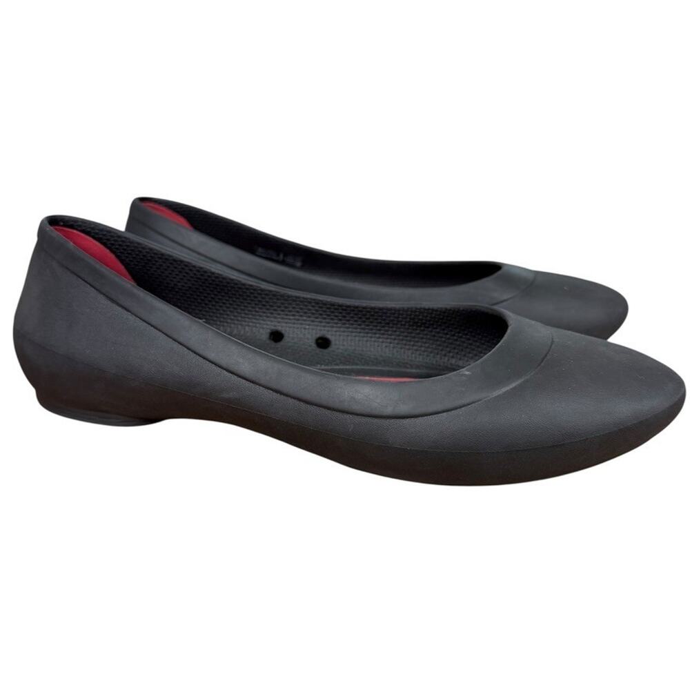 Crocs Lina Iconic Black Slip On Flats Rubber Womens Shoes Comfort Casual sz 7
